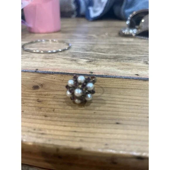 Vintage 10K Gold Seed Pearl Garnet Cluster Ring Victorian Style - Picture 9 of 10